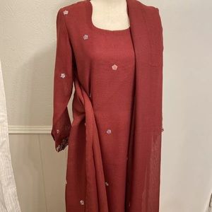 Pakistani Indian Three Piece Suit.Color Maroon.